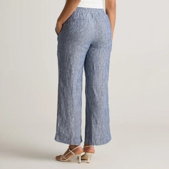 Quince 100% European Linen Wide Leg Pants in Chambray Stripe Blue - Picture 3 of 12